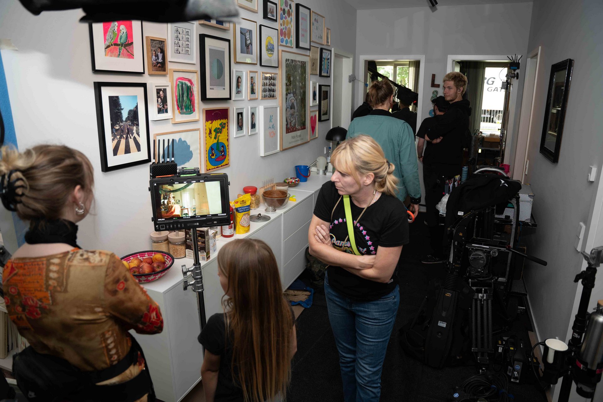 film crew looking at the monitor