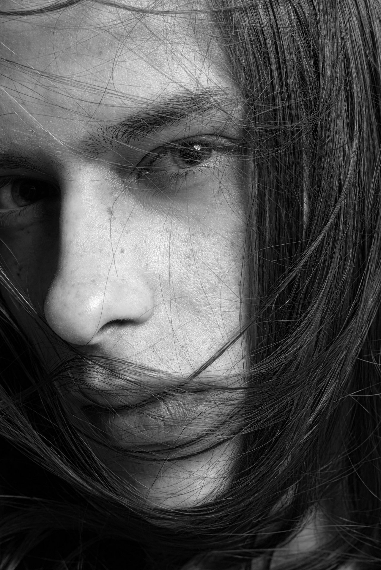 portrait photo made in the studio with studio lights and a white backdrop